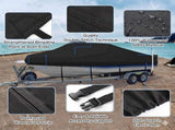 Trailerable Boat Cover 600DHeavy Duty Waterproof Tarp with Storage Bag, Designed for V-Hull, Fish V1197-23-25FTBLACK