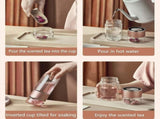Glass Tea Infuser, 3-in-1 Smart Double Layer Borosilicate Glass with Stainless Steel Filter, V1366-AZ2-W-11539