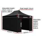 Instahut Gazebo Pop Up Marquee 3x4.5 Folding Tent Wedding Gazebos 500D Black GAZEBO-C-3X45-DX-BLACK