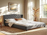 Artiss Queen Bed Frame with Wingback Headboard Grey Linen Upholstered Platform Bed Base BFRAME-G-PIER-Q-GY-ABC