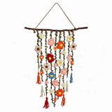 Boho Crochet Flower Wall Hanging, 29.92 Inch Floral Macrame Style Tapestry With Long Tassel Fringe, V1366-AZ2-W-18323