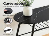 Artiss Dining Table Set 3PC Bistro Kitchen Storage Wine Rack Black Marble Style DSET-D-OVAL-BK
