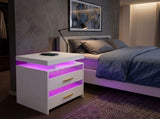 Levede Smart Bedside Table RGB Motion Sensor Charging Nightstand Bedroom Modern NI1075-WH-AU