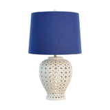 Lattice Tall White Table Lamp w Blue Shade 69cm V637-29013