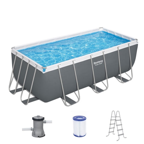 Bestway Swimming Pool 412x201x122cm Steel Frame Above Ground Pools Filter Pump Ladder 8124L BW-POOL-SQ-4M-56458