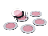 6pcs Glass Mirrored Coasters with Holder Round Drink Coasters for Coffee Table Kitchen Bar Home V1294-YM0901-3118250151411