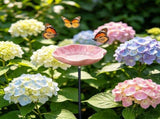Colorful Glazed Ceramic Butterfly Water Dish With Ground Metal Stake, Shallow Pollinator Drinking V1366-AZ2-W-16890