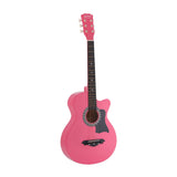 Alpha 38 Inch Acoustic Guitar Folk Cutaway Steel String Pink With Carry Bag GUITAR-D-38-PINK