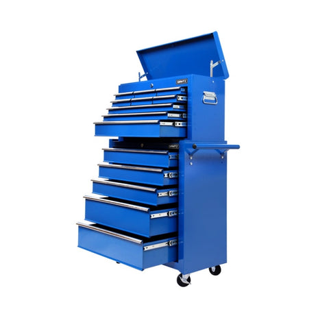 Giantz 14 Drawer Tool Box Cabinet Chest Mechanic Garage Storage Trolley Blue TB-14DR-CH-RO-BU