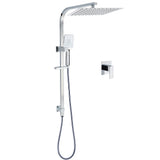 Chrome Dual Square Shower Set 12" Rain Shower Head 3 Function Handheld Rail Arm Mixer V1233-C7121SHS002M4CKSS112KSQ201CR
