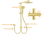 Brushed Gold Twin Shower 8" Round Head 3 Mode Handheld Rose Sliding Rail With Mixer Set V1233-SC842GHR002M4CGKSR108GKRD201G