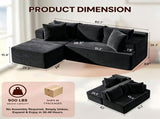 Couch Modular Sectional 3 Seater Sofa L-Shaped Black,81" Boneless Sofa Bed, Deep Seat and Side V1337-LS-BK02-B