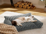 Luxurious Faux Rabbit Fur Plush Pet Sofa Bed with Bolster Sides, Removable Washable Cover and Deep V1341-ZY-9FNEFNJT-M-BROWN