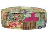 Patchwork Pouffe Round Cotton Handmade 40x20 Cm Green 43_246573