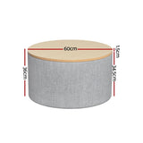 Artiss Storage Ottoman Blanket Box 60cm Linen Round Grey OTM-ROUND-02-L60-GY