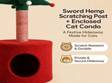 Festive Christmas Tree Cat Scratcher and Cozy Hideaway Condo All-in-One Cat Furniture with Plush V1341-ZY-4MZ58LRX