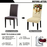 4PCS Christmas Stretch Dining Chair Covers Snug-Fit Elastic Design, Printed with Ornaments, V1232-SDYT-4P-001