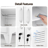 Artiss 2-Door Wardrobe Lockable Cabinet Storage Closet Hanging Rail Adjustable Shelves Cream White WR-MET01-WH
