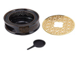 Teapot Warmer Tea Coffee Warmer Base Ceramic Heater with Spoon Lid and Candle Holder Brown V1294-YM0703-3118230130512