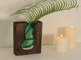 Vase with inlaid wood and glass - Rustic style wood and glass vase - Solid wood and glass vase V1259-DP01-BO-465