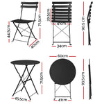 Gardeon 3PC Outdoor Bistro Set Steel Table and Chairs Patio Furniture Black ODF-METAL-3PCS-BK