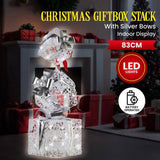 Christabelle 83cm Triple Christmas Silver Giftbox Stack Display with Lights 112_MHA516