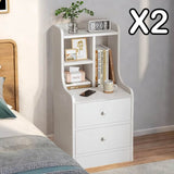 2x Bedside table pair white minimalist wooden drawers bedroom furniture V360-ZC-FNBT0040-2D-WT-47X2