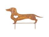 Rust Lasercut Dachshund w Heart Garden Stake 57cm V637-71473DOG