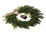 19.7 Inch Cedar Wreath Artificial Cedar Xmas Wreath with Vintage Rustic Cow Bell Brown Linen Ribbon V1294-YM0901-3115250067711