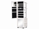 Artiss Lockable Jewellery Cabinet, Mobile Frameless Mirror, White JC-B-ROT01-170-WH