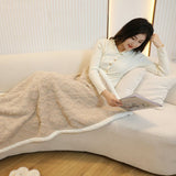 Khaki 90140cm Textured bar knit pattern Sherpa Fleece and Taffeta Throw Blanket Soft Loungewear V888-ELOSUNG53457