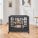 Heavy Duty Dog Crate 38 in Metal Dog Kennel with Wheels and Removable Tray V952-GLSYSDXPF3742TS8BV0