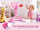 Keezi 3-in-1 Kids Basketball Hoop Soccer Goal Golf Game Set with Balls Pink BAS-HOOP-KID-S-PK