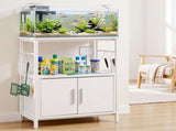 Artiss 20 Gallon Fish Tank Stand 3-Tier Aquarium Stand with Storage Cabinet and Open Shelf White MET-FTS-26140-WH