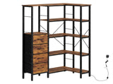 Levede Corner Bookshelf with 4 Fabric Drawers & LED Light 5 Tier Bedroom Rustic CH1183-AU
