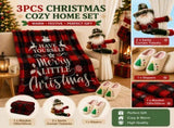 Christmas Home Comfort Set with Flannel Throw Blanket 130x150cm, Plush Indoor Slippers AU 10-11 and V888-ELOSUNG54162