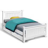 Artiss Bed Frame Single Size Wooden with 2 Drawers White RIO WBED-D-004S-92-DRAW-AB