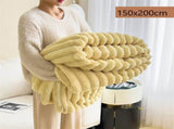 Thick Bunny Fleece All-Purpose Blanket Soft Milk Fleece Flannel Office Nap Throw Cream Yellow V1221-XM-LB5553-ZS195