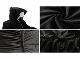 Black Velvet Cape Hooded Cape Cosplay Cape Halloween Costume Cape Party Cape - Black - Size M V1403-130-75065-BLK-M