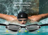 Black Swim Goggles Set with Cap, Nose Clip, Earplugs & Case Anti-Fog UV Protection for Men & Women V1107-BLACK SWIM GOGGLES SET