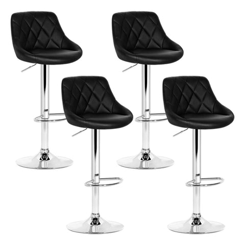 Artiss 4x Bar Stools Leather Padded Gas Lift Black BA-K-704-BKX4