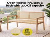 Gardeon Garden Bench Wooden Bench Outdoor PVC Woven Seat Backrest 107cm GB-RATTAN-WOOD-NTL
