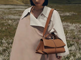 Khaki Elegant Womens Genuine Cowhide Leather Top Handle Satchel - Chic Flap Crossbody Shoulder Bag V888-ELOSUNG32064