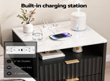 Artiss Bedside Table with Charging Station and 2 Drawers Black FUR-AE-BS-CHG-BK