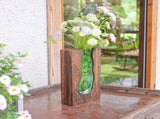 Vase with inlaid wood and glass - Rustic style wood and glass vase - Solid wood and glass vase V1259-DP01-BO-465