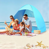 Small Pop Up Beach Tent - 145 x 165 x 110 cm Blue Portable Sun Shelter with Rear Mesh Vent, Sand V888-ELOSUNG57607-1