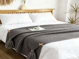 Grey 150*200cm Nordic Style Tassel Knit Throw Blanket - Soft Polyester Sofa Blanket with Pineapple V888-ELOSUNG50763