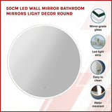 50cm LED Wall Mirror Bathroom Mirrors Light Decor Round V63-833731