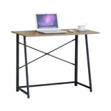 CARLA HOME Foldable Computer Desk - Oak Steel Frame Study Table - Brown - Foldable Desk V178-36467