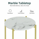 e Store - Marble Sofa Side End Table/Coffee Table with Shelf & Gold Iron Legs V767-XJJ307-GD